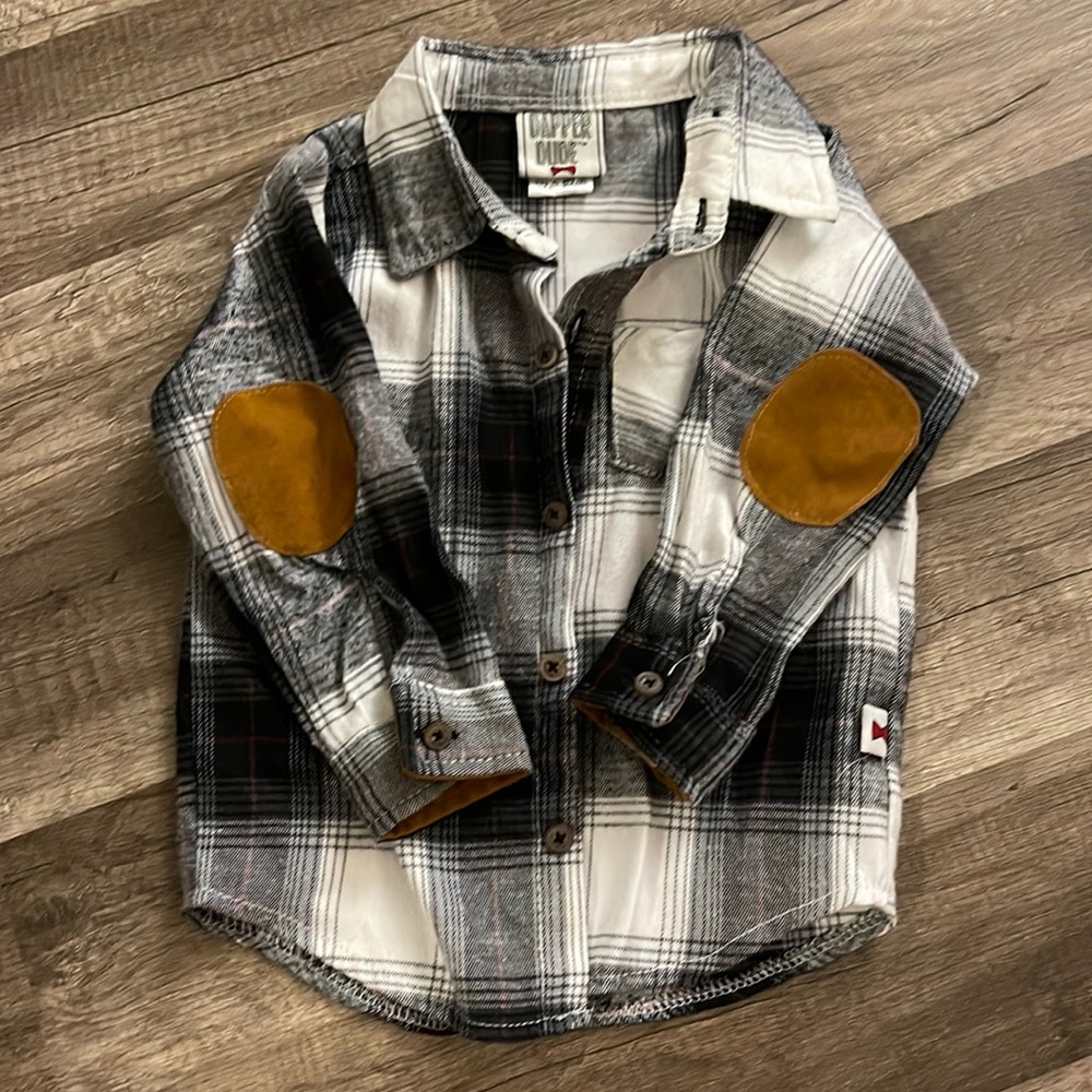 Dapper Dude, toddler boy, button down plaid blouse. Size 24m.